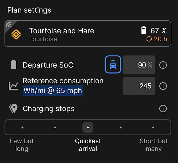 Plan settings view