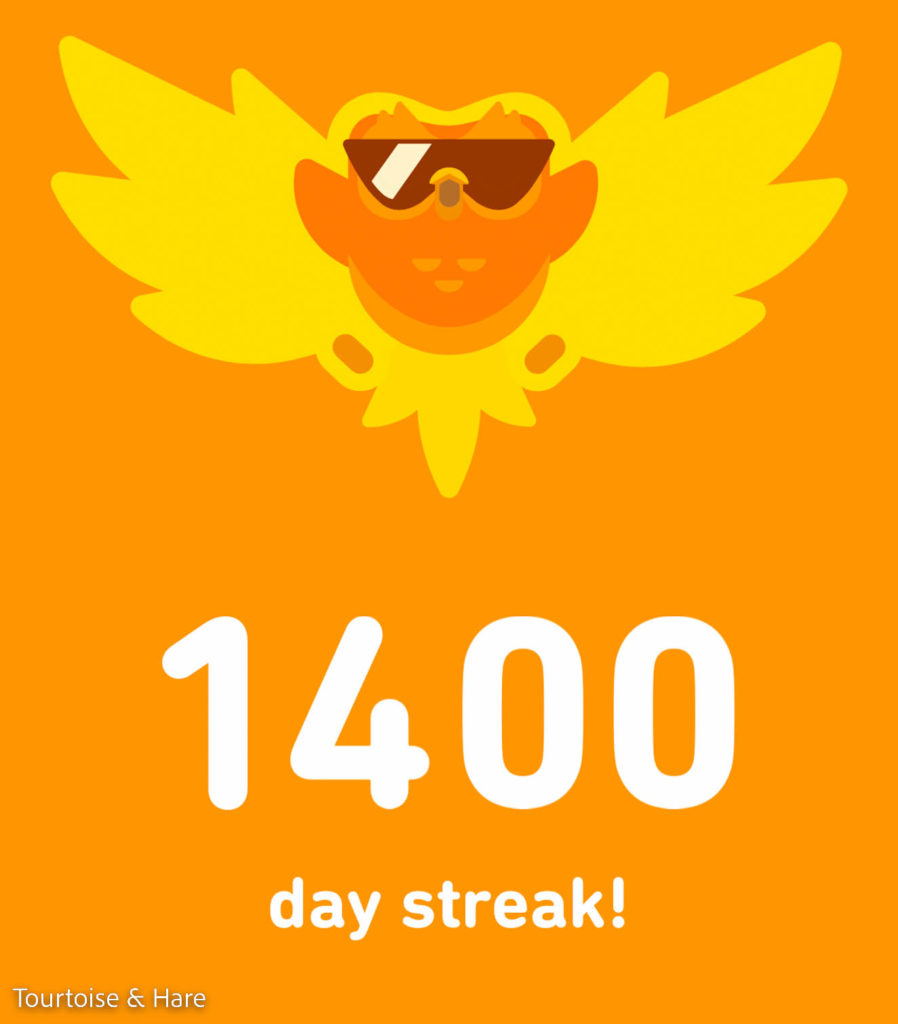 A Duolingo screen showing a 1400 day streak
